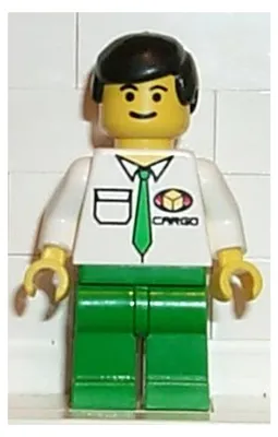 Image de LEGO Minifigurine - Haut blanc, jambes vertes, cheveux noirs (homme) (car001) – neuf