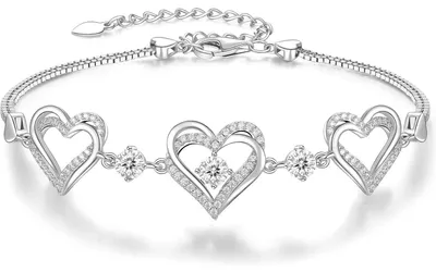 Produktbild von Armband Damen 925 Sterling Silber Herz Rosévergoldet mit Zirkonia und Geburtsstein
