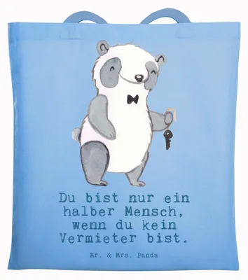 Produktbild von Mr. & Mrs. Panda Baumwollbeutel Vermieter Herz - Sky Blue - Geschenk, Uni Tasche, Büchertasche, Shopping, Tote Bag, Beutel