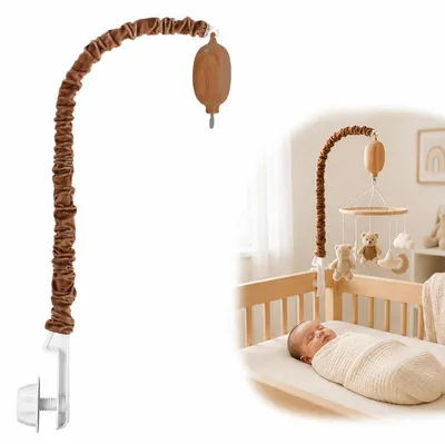 Produktbild von Baby Mobile Halterung für Babybett, 66 cm, mit Musik und automatischer Drehung, 35 Schlaflieder, ABS in Holzoptik, stabiler Mobile Ständer