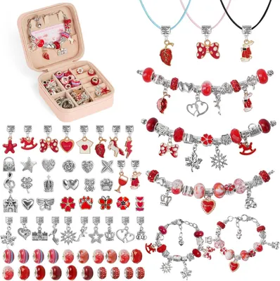 Produktbild von Charms Armband Bastelset, fuer Maedchen 5-12 Jahre, mit Perlen, Schmuckaufbewahrung, Kreatives Geschenk