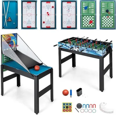 Imagen del producto de Mesa de juego 14 en 1, mesa de futbolín multifuncional con opciones de juego como fútbol de mesa, baloncesto, billar, hockey, tenis de mesa, etc. Ideal para niños y adultos, una mesa multifuncional perfecta para fiestas