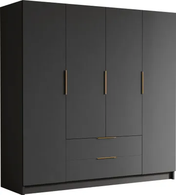 Produktbild von MIRJAN24 Kleiderschrank Sofia I 200, Schlafzimmer, Drehtürenschrank, mit Kleiderstange, Modern, Garderobenschrank, Metallgriffe (Farbe: Schwarz + Gold)
