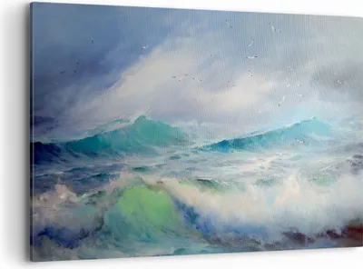 Produktbild von Bild auf Leinwand - Leinwandbild - Meer Welle Möwe - 100x70cm - Wand Bild - Wanddeko - Wandbilder - Leinwanddruck - Bilder - Kunstdruck - Wanddekoration - Leinwand bilder - Wandkunst - AA100x70-3783