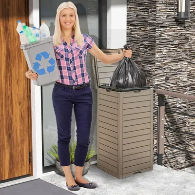 Zdjęcie produktu dla Kosz na śmieci zewnętrzne 118L z pokrywką i tacką na płyny