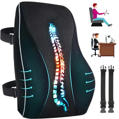 Produktbild von Rückenkissen für Bürostuhl, Lendenwirbelkissen aus Memory Foam, Rückenstütze-Kissen für Bürostuhl, Ergonomisches Lendenkissen, Schwarz