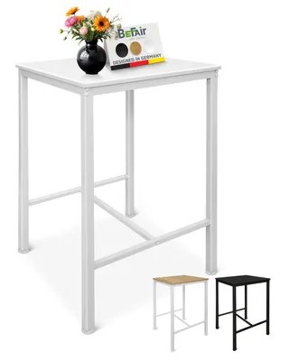 Produktbild von BeFair Bartisch Sven rechteckig 60×60×100 cm – Industrial Hochtisch mit Fußstütze, Weiß, Metallgestell