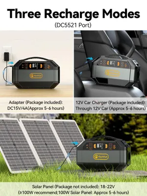 Zdjęcie produktu dla Przenośna stacja zasilania 100W z panelem słonecznym - pojemność 288,6 Wh - bateria litowo-jonowa