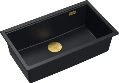 Produktbild von QUADRON Spülbecken 1-Becken Spüle | Größe: 70 x 37 x 23,5 cm | LOGAN 110 | Unterbauspüle Granitspüle aus GraniteQ mit Siphon | Carbon + Golden PVD