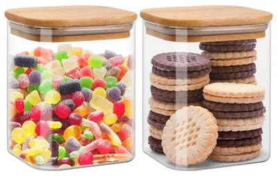 2er-Set Vorratsgläser 800 ml mit Bambusdeckel, Borosilikatglas