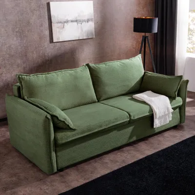Produktbild von riess-ambiente Schlafsofa APARTMENT 215cm grün Cord 3-Sitzer Couch inkl. Bettkasten Kissen