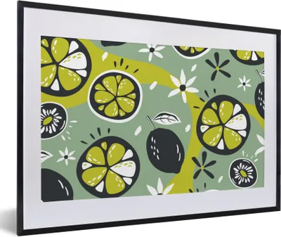 Produktbild von MuchoWow® Gerahmtes Poster Sommer - Blumen - Obst 60x40 cm - Poster mit Schwarzem Bilderrahmen Wandposter Rahmen Foto Bilder - Schlafzimmer - Plakat in Rahmen - Drucken