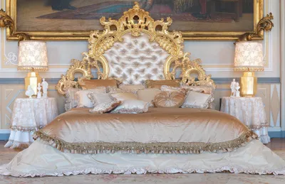Produktbild von Chesterfield Bett Italienische Möbel Einrichtung Barock Rokoko Gold Leder Betten