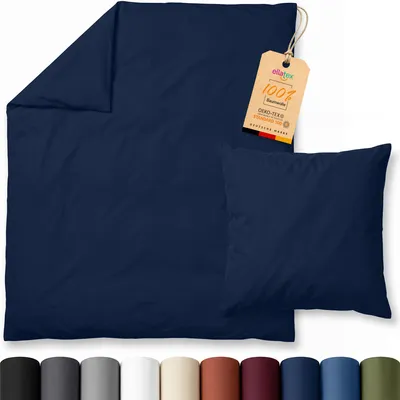 Produktbild von EllaTex Renforcé Bettwäsche 155x200 + 80x80 cm Baumwolle – atmungsaktive Bettgarnitur aus Renforcé, Farbe: Dunkelblau