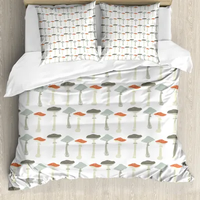 Produktbild von ABAKUHAUS Pilz Bettbezug, Retro Bio-Lebensmittel, Milbensicher Allergiker geeignet mit Kissenbezügen, 155 cm x 220 cm - 80 x 80 cm, Mehrfarbig