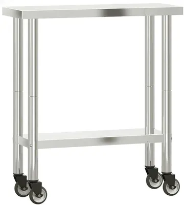 Imagen del producto de Mesa de trabajo de acero inoxidable para cocina, con ruedas, de 82,5 x 30 x 85 cm