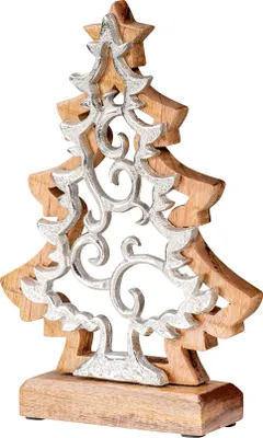 Produktbild von Deko Baum Aufsteller Weihnachten H25cm Holz Metall Natur Silber Tischdeko Tanne