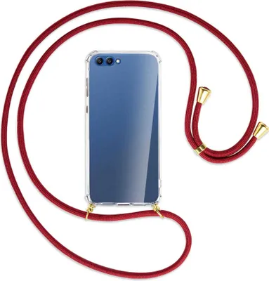 Produktbild von Handykette Backcover-Schutzhülle mit Band (Metall goldfarben) für Honor 10 - dunkelrot
