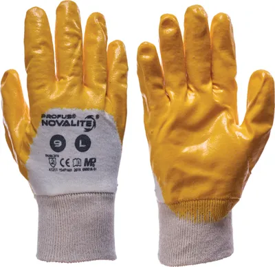 Produktbild von 12 Arbeitshandschuche Berufshandschuhe Schutzhandschuhe NOVALITE Nitril Baumwolle Gelb (NOVALITE-12) Gr. 7