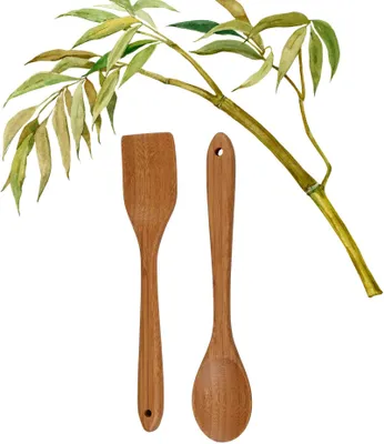Produktbild von MOON HOME Küchenhelfer-Set, aus dunklem Bambus/Holz, 2er Set hochwertige Kochlöffel und Pfannenwender, robustes & nachhaltiges Kochbesteck aus Bambus