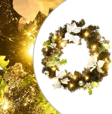 Produktbild von Weihnachtskranz mit LED Schwarz 60 cm PVC