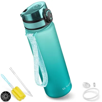 Produktbild von Trinkflasche Kinderflasche Kindertrinkflasche - 500 ml - Tritan - Auslaufsicher - Blau-Türkis - Mit Strohhalm oder Fruchtsieb
