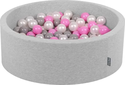 Obrázok produktu pre KiddyMoon 90x30cm/300 loptičiek ∅ 7cm Okrúhly Detské penové loptičky  vyrobené v EÚ, Svetlo šedá: Perleťová/Sivá/Ružová