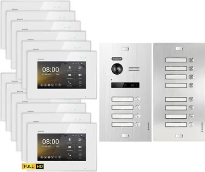 Produktbild von BALTER EVO HD Unterputz Silber 12x7" Monitor Weiß Video Türsprechanlage Set 12 Teilnehmer