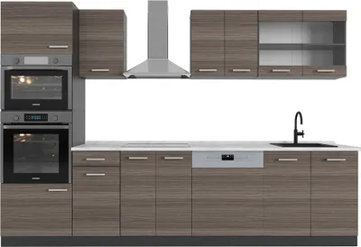 Produktbild von Küchenzeile Vicco R-Line Edelgrau 300 cm mit Hochschrank, AP Marmor, Model 53716