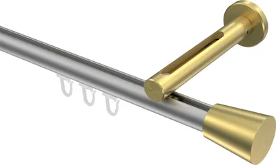 Produktbild von Interdeco Innenlaufstange / Gardinenstange mit Innenlauf Silbergrau / Messing-Optik, Typ Siteno Sitra (Konus), 20 mm Ø 1-läufig, 480 cm