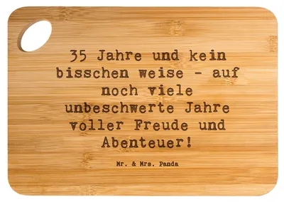Produktbild von Mr. & Mrs. Panda Schneidebrett Spruch 35. Geburtstag - Transparent - Geschenk, Hackbrett, Gelächter, Geburtstagsgeschenk, Jubiläum, humorvoll, Holzbrett, Abenteuer