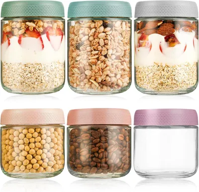Produktbild von Overnight Oats Gläser 6er Set, Einmachgläser mit Schraubdeckel für Marmelade, Babynahrung, klein Gläser mit Deckel Als Mason Jar Meal Prep Boxen