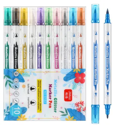 Obrázok produktu pre Sada metalických trblietavých fixiek Leantoys, farebné, obojstranné, 10 ks