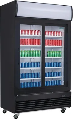 Produktbild von Polar G-Serie Kühlvitrine mit mit Schiebetüren und Leuchtkasten 950Ltr Schwarz