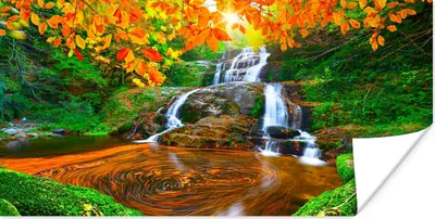 Produktbild von MuchoWow® Poster Natur - Wasserfall - Steine - Moos - Blätter - Grün 40x20 cm - Poster für die Wand - Poster Schlafzimmer