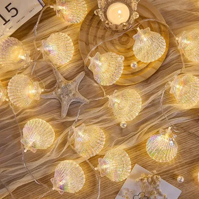 Muschel-Lichterkette 3 m, 20 LEDs, warmweiß, batteriebetrieben