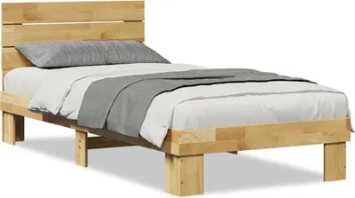 Image de vidaXL Lit en bois massif avec tête de lit sans matelas 75x190 cm chêne