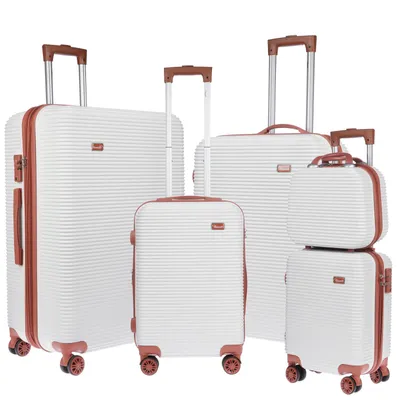 Produktbild von WEISSMANTEL 5er Koffer Set weiß/braun Hartschalenkoffer Koffer Trolley Reisekoffer Kofferset XL mit Bordgepäck als Handgepäck Suitcase mit Dehnfalte