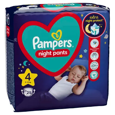 Zdjęcie produktu dla pampers nightpants 9-15kg, rozmiar 4-maxi, 25szt.