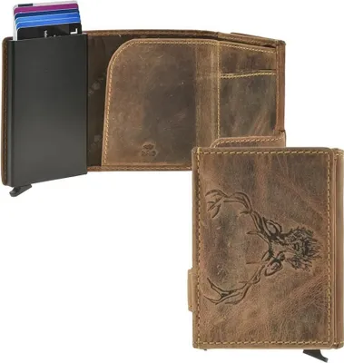 Produktbild von Karten Portemonnaie mit Münzfach Hirsch antikbraun Greenburry Vintage
