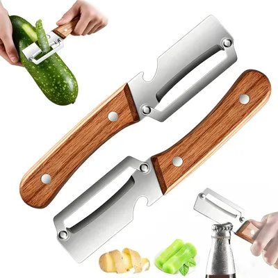 Obrázok produktu pre Škrabka na zeleninu 2-dielna, nehrdzavejúca čepeľ, drevená rukoväť, do kuchyne