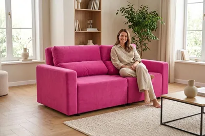 Produktbild von Schlafsofa KOMO Monolit – mit Schlaffunktion, Webstoff in Rosa, Family Meble, KI-generiertes Bild