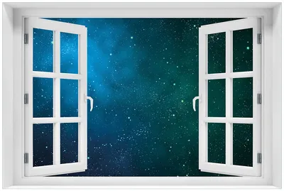 Produktbild von Wallario Premium Glasbild mit Fensterrahmen, freischwebende Optik, kräftige Farben, Größe 60 x 90 cm Motiv Sternenhimmel - Milchstraße und Sterne bei Nacht