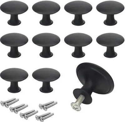 Immagine prodotto di Uniqoos® Set di 10 pomelli per mobili, neri opachi, a forma di fungo, realizzati in acciaio inossidabile, ideali per armadi e cassetti