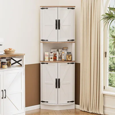 Immagine prodotto di Armadio alto ad angolo, 165 cm, bianco, in legno, con 4 ante e 5 ripiani