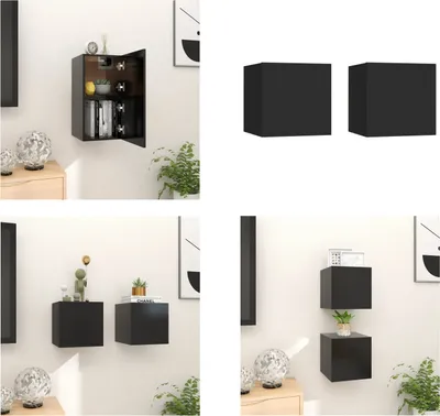 Zdjęcie produktu dla vidaXL Szafka wisząca pod TV 2 szt. czarna 30,5x30x30 cm - szafka pod TV - szafki pod TV - szafka pod TV - szafki pod TV