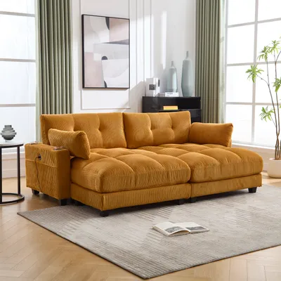 Produktbild von STILVORA Ecksofa Zweiteiliges Set Relaxsofa Loungesofa mit Becherhaltern&USB Anschluss,Palmensessel mit rollenden polstern,Mit Kopfschutz,Gelb