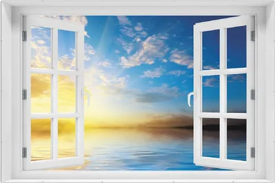 Produktbild von Wallario Wandbild mit Fenster-Illusion: Sonnenuntergang über dem Meer I, Größe: 61 x 91,5 cm, Poster mit rahmenlosen Bildhalter