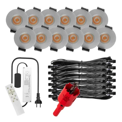 Produktbild von S-Polylight PREMIUM Mini LED- Einbauspots Warmweiss 3.000K, Smart, Smarthome, App, Alexa, DIMMBAR, IP65, FUNK 3W LED Einbaustrahler Terrassenüberdachung, Terrassenbeleuchtung, Bad, Sauna, LED Spots mit Fernbedienung (SILBER, 12x SMARTHOME LED-SET)