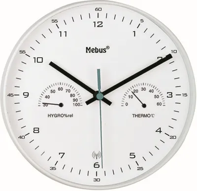Obrázok produktu pre Rádiom riadené nástenné hodiny s teplomerom/vlhkomerom, biele